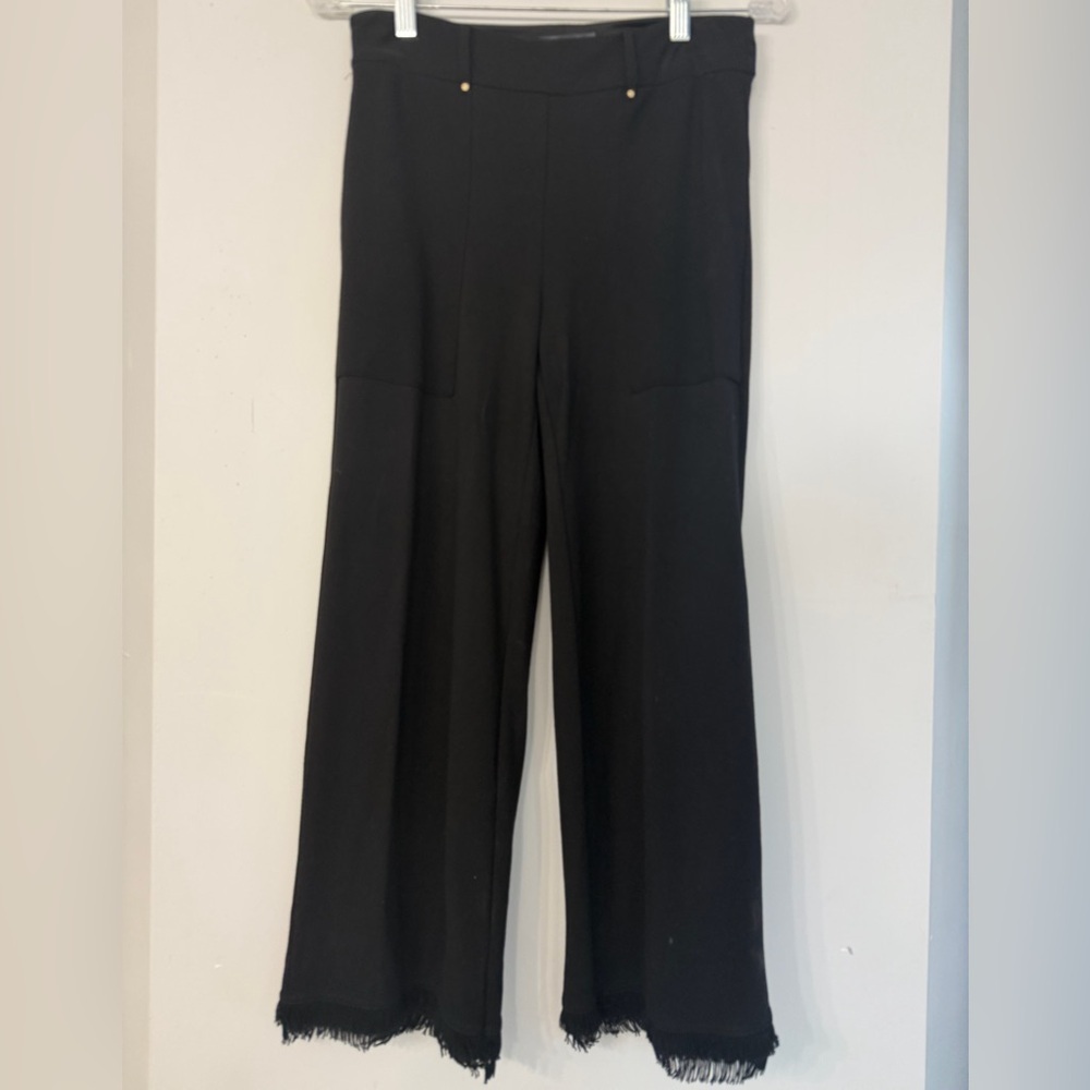 Lysee New York Women’s Small Black Fringe Hem Stretchy Crop Straighten Leg Pants